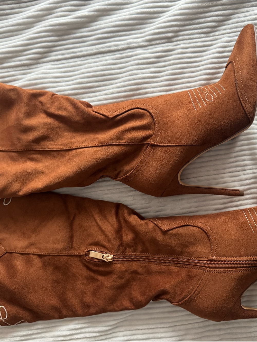 Fashion Nova Rust Brown Over-the-Knee Suede Stiletto Boots